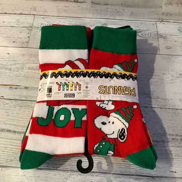 Peanuts 6PK Men’s Snoopy Christmas Crew Socks. - Picture 3 of 6
